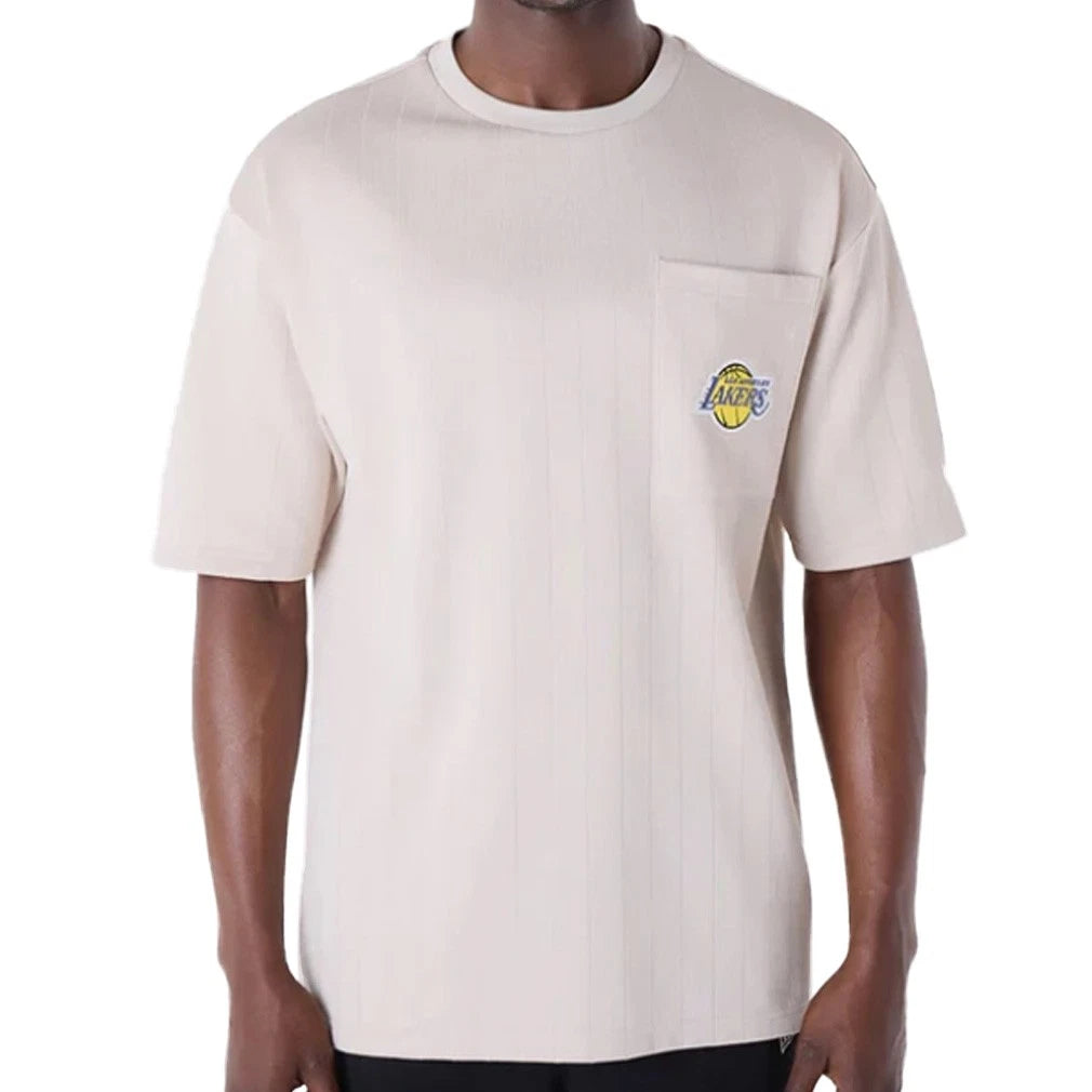 New Era NBA Pinstripe Oversized T-Shirt Los Angeles Lakers Beige Basketball L.A.