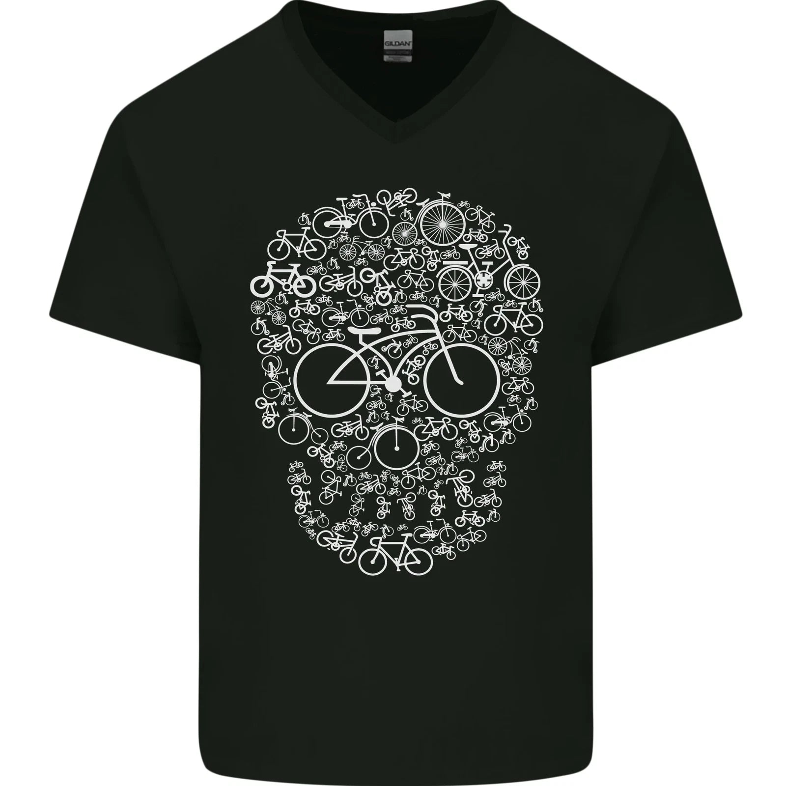 A Skull Made with Bicycles Cyclist Cycling Mens V-Neck Cotton T-Shirt