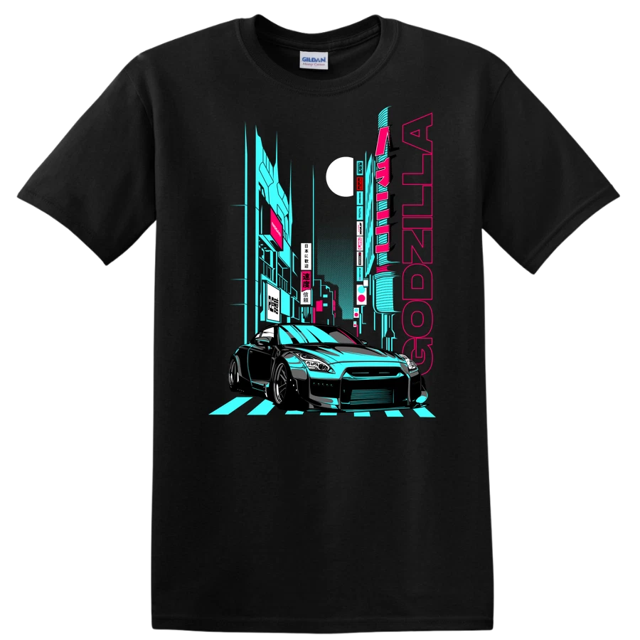 Godzilla Car T Shirt Graphic Tee Street Art Racing Auto Tokyo Neon Style