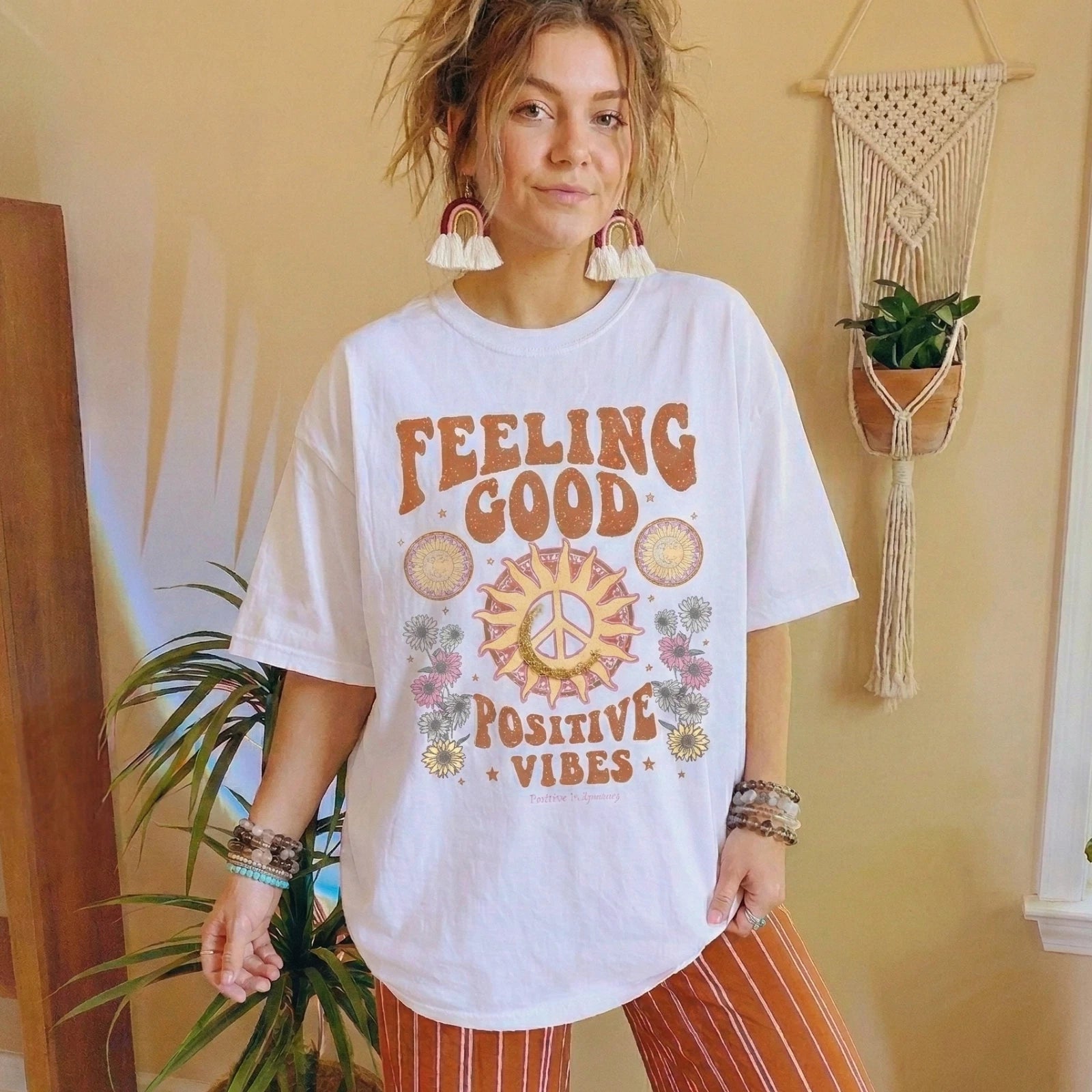 Feeling Good Positive Vibes Tee | Comfort Colors 1717 Chambray & White