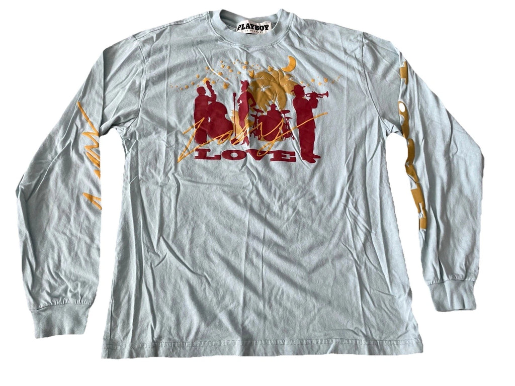 Playboy By Pacsun Lazy Love Long Sleeve Blue Shirt Mens Small