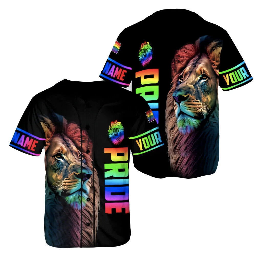 Customized Name LGBT Pride Lion Baseball Jersey Shirt