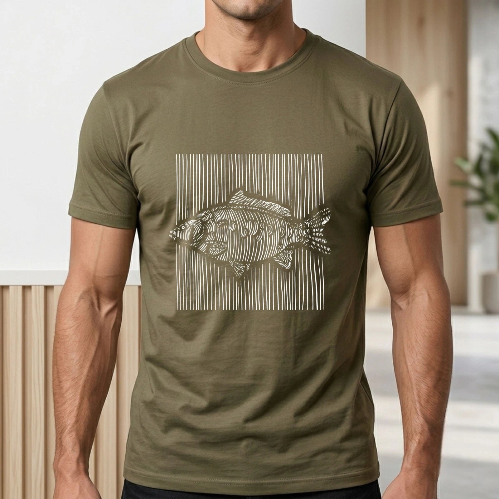 Vintage Carp Fishing Unisex T-Shirt - Retro Linocut Fish Angler Gift Tee
