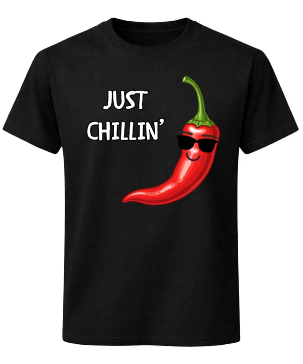 Just Chillin Chili Pepper Funny Pun T-Shirt Cute Food Humour Unisex Tee