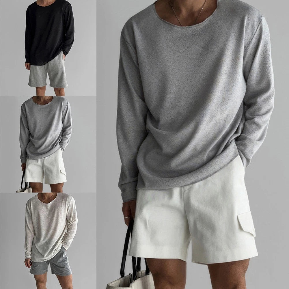 Breezy Mens Casual Knit T Shirt with Hollow Cutouts for Comfortable Wear