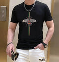 New Fashion Diamond Bee Rhinestone Short Sleeve Luxury Men T-Shirt Black White