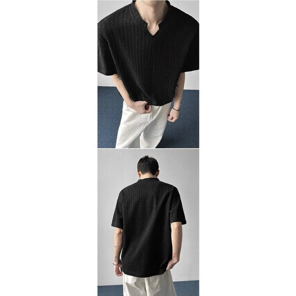 For Business Casual Men V-neck T-shirt Short Sleeve Blouse Short Sleeve Style