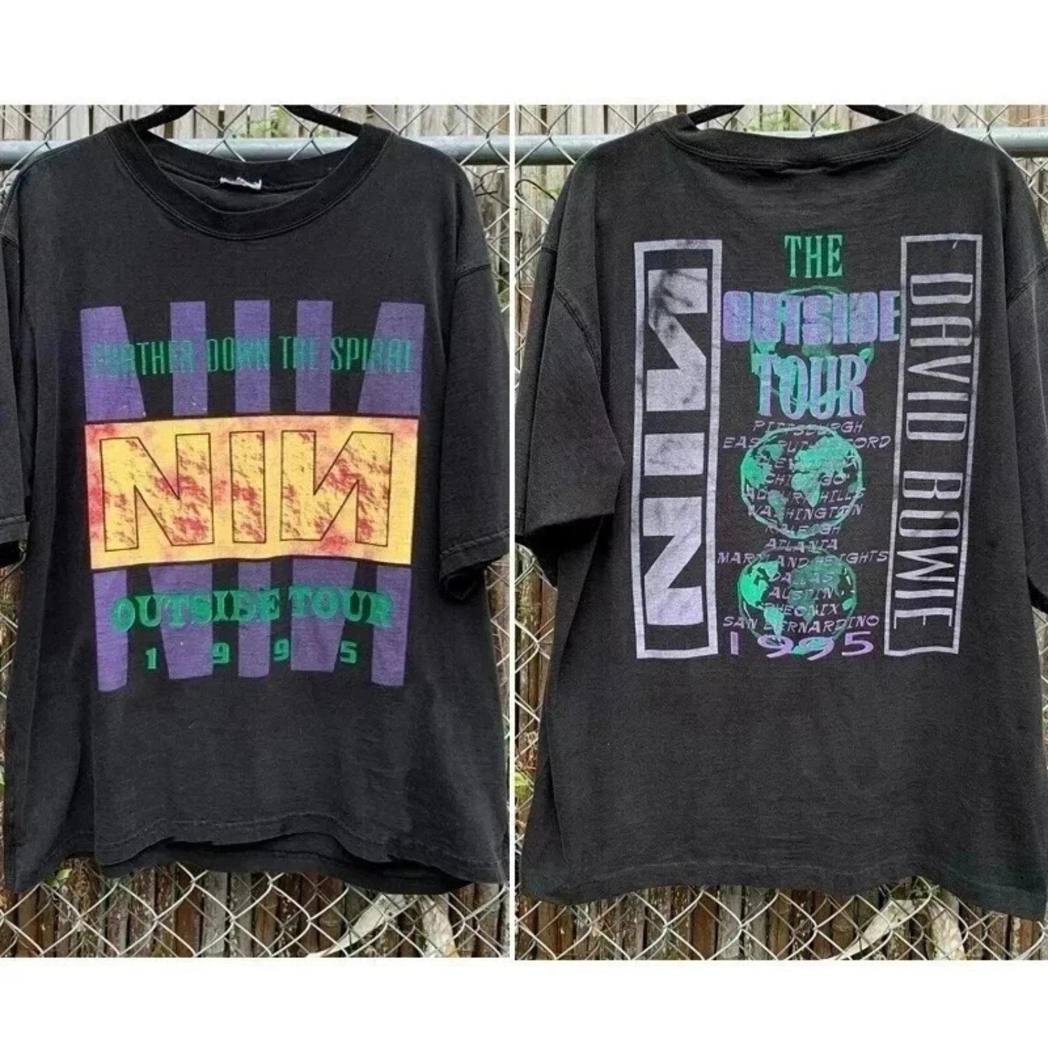 Vintage 1995 NIN Nine Inch Nail David Bowie Outside Tour T-Shirt S-5XL Reprint