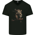 A Pensive Lion in the Desert Mens V-Neck Cotton T-Shirt