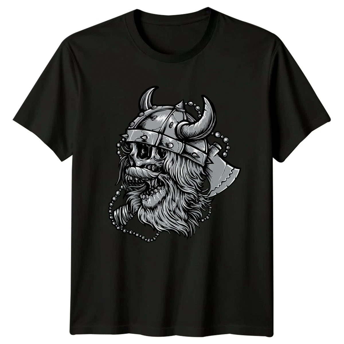 Viking Warrior Skull With Axe Mens T-Shirt Nordic Mythology Viking Gift For Him