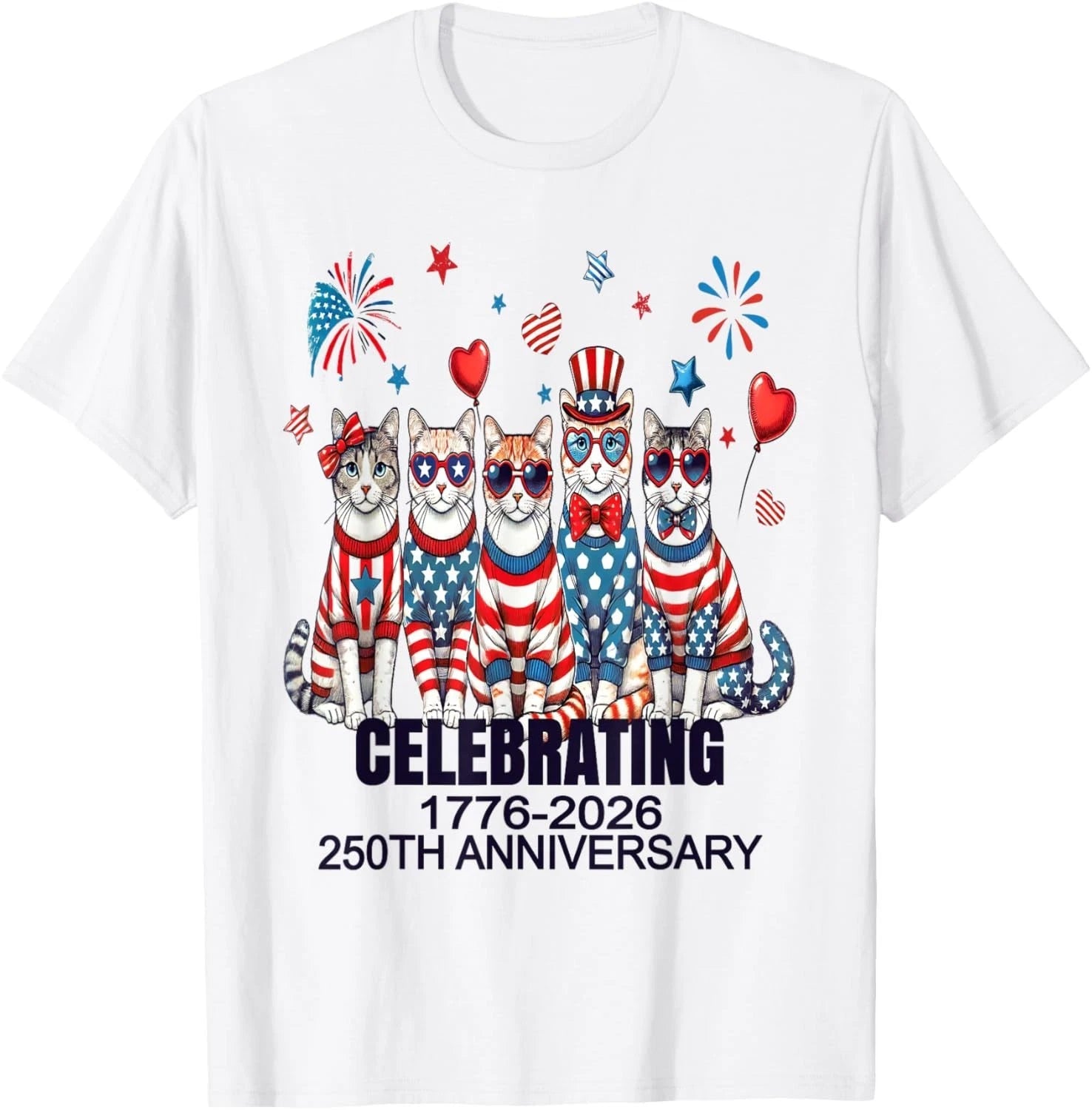 USA 250th Anniversary Celebrate Trendy Patriotic Fun Cats T-Shirt unisex Tee