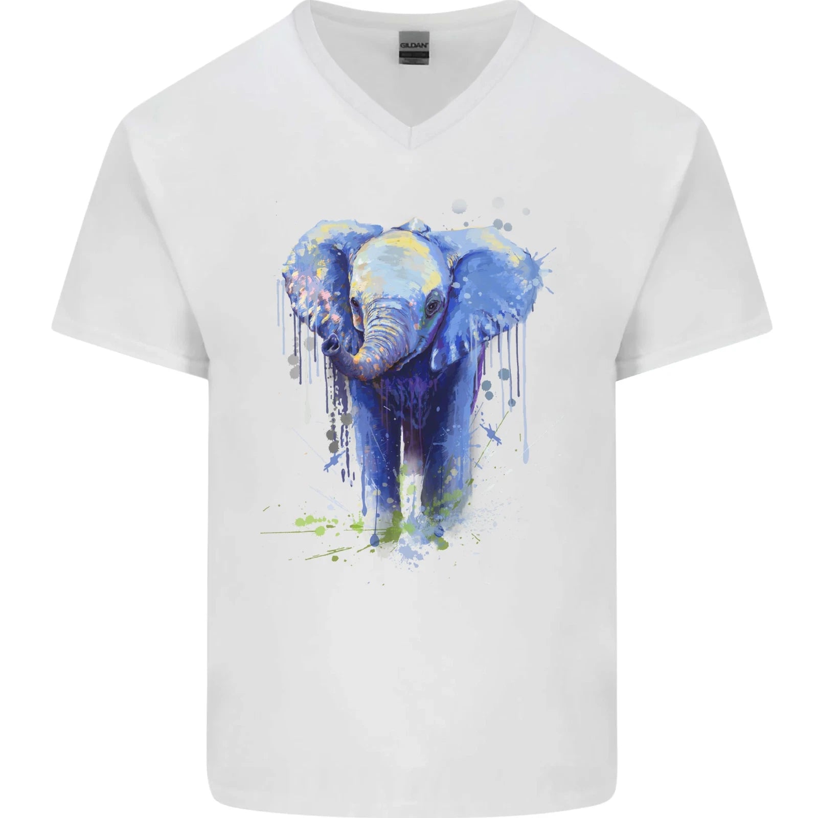 Elephant Watercolour Mens V-Neck Cotton T-Shirt
