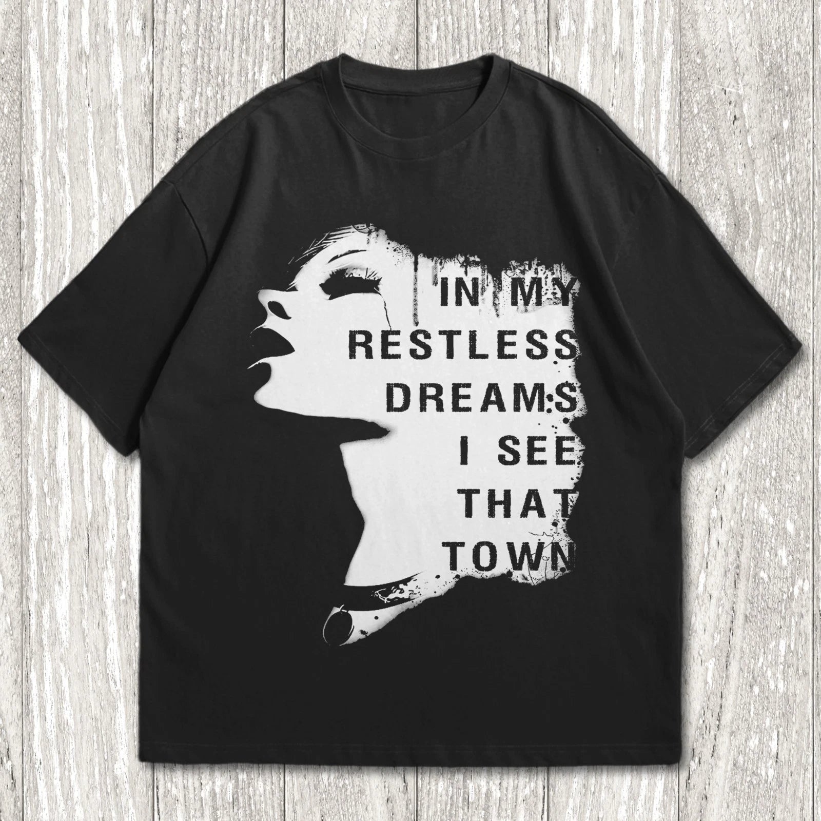 Restless Dreams Gothic Horror Quote Unisex Black Graphic T-Shirt