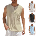 Men's Cotton Linen Sleeveless Vest Shirt V Neck Lace Up Casual Tank Top
