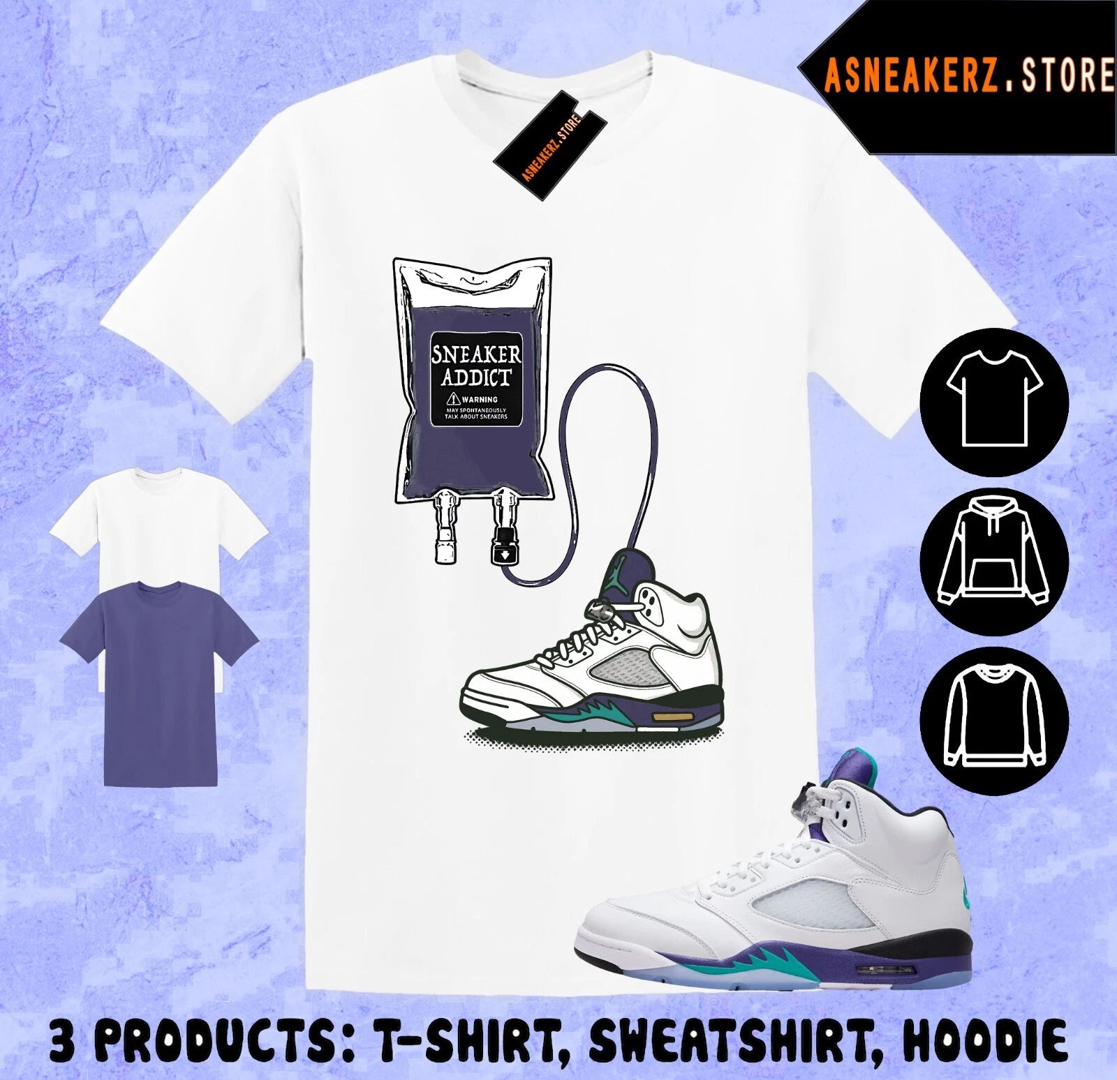 Tee Shirt Matching AJ 5 Grape 2025 To Match Sneaker Sneakerhead Therapy T-Shirt
