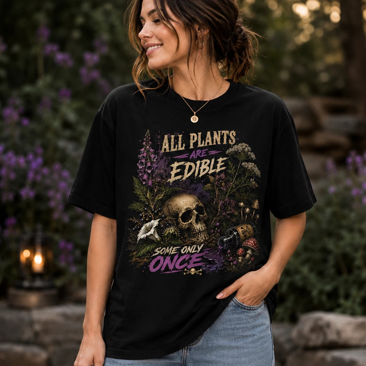 Funny All Plants Are Edible Some Only Once T Shirt, Gothic Botanist Tee