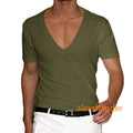 Summer Men's Fitness T-shirt Sports Casual Cotton Solid Color Deep V-neck Top