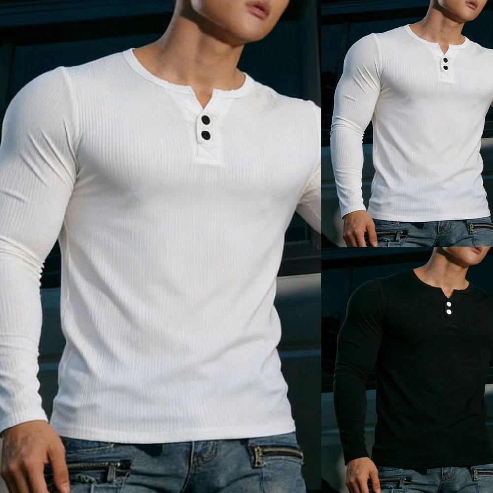 Casual Wear Mens V Neck T-Shirt Regular Length Casual Style Long Sleeve