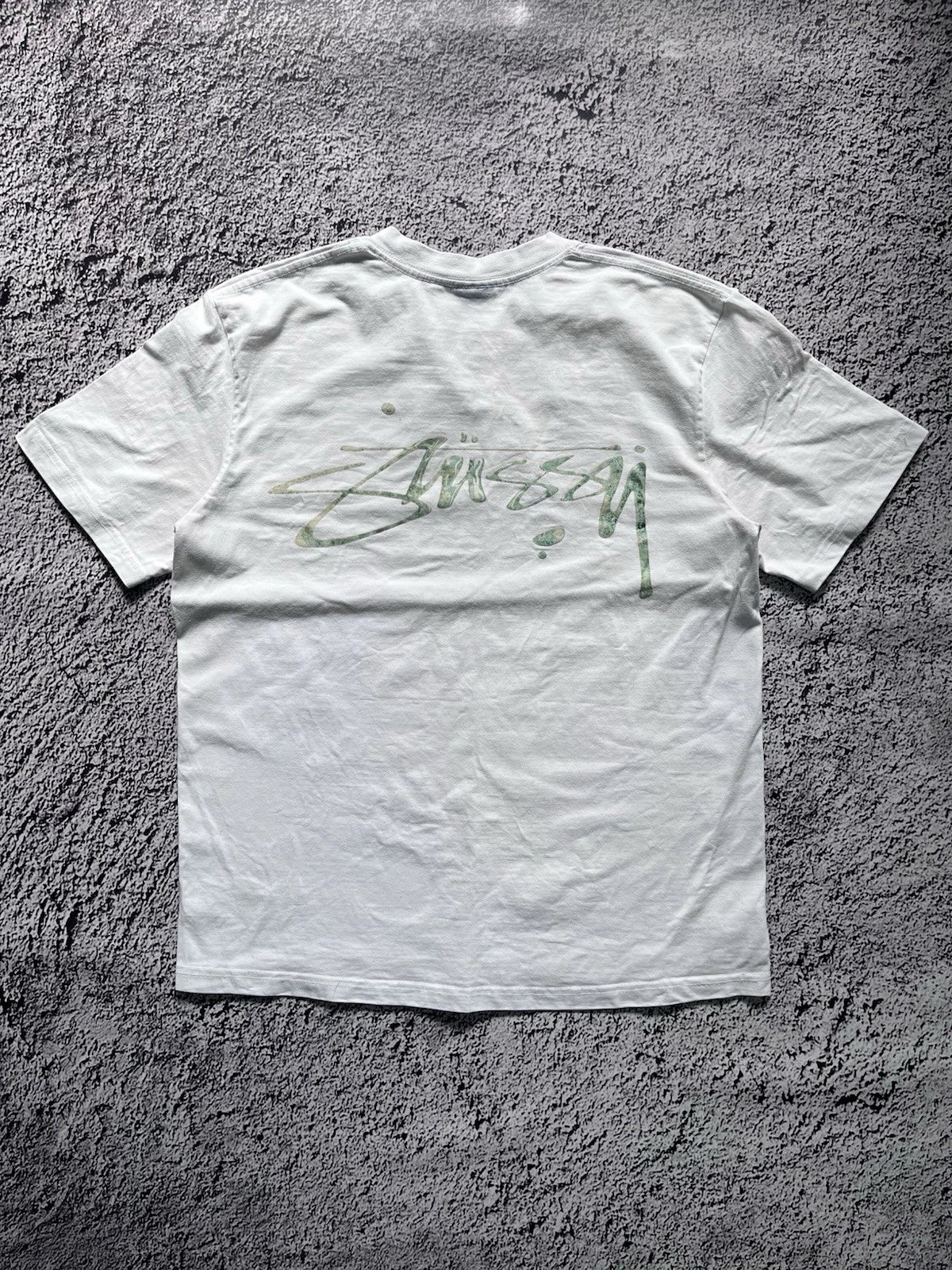 Vintage Y2K Stussy Mercury Tee Green Logo WHITE T SHIRT SIZE M SKATE STREETWEAR