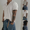 Men's Short Sleeve V Neck Loose Waffle Knit Athletic Top for Fitness Training
