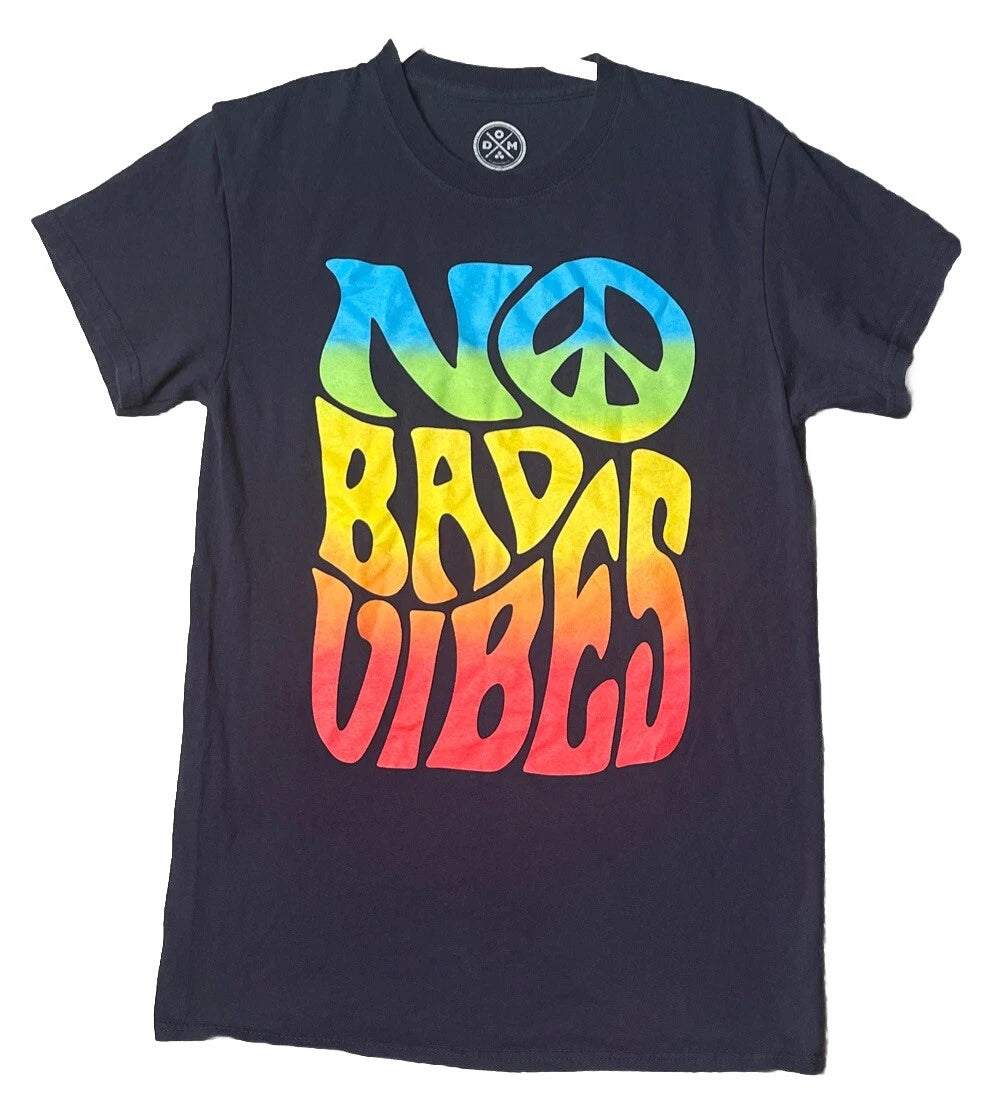 DOM No Bad Vibes T-Shirt  Small Blue Graphic Crew Neck Short Sleeve Pullover