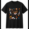 Detailed Kitten with Feathers Cat Cute Mens T-Shirt Black 100% Cotton Kawaii