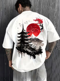 Men's Nature Mountain Sunset Graphic T-Shirt Flying Birds Casual Summer Tee