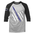Thin Blue Line US Flag American Pride Patriotic 3/4 Sleeve Raglan