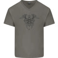Cross Skull Wings Gothic Biker Heavy Metal Mens V-Neck Cotton T-Shirt