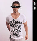 Pistol Boutique Men's Fitted White Round Scoop Neck NOT EVEN GOD JUDGE T-shirt