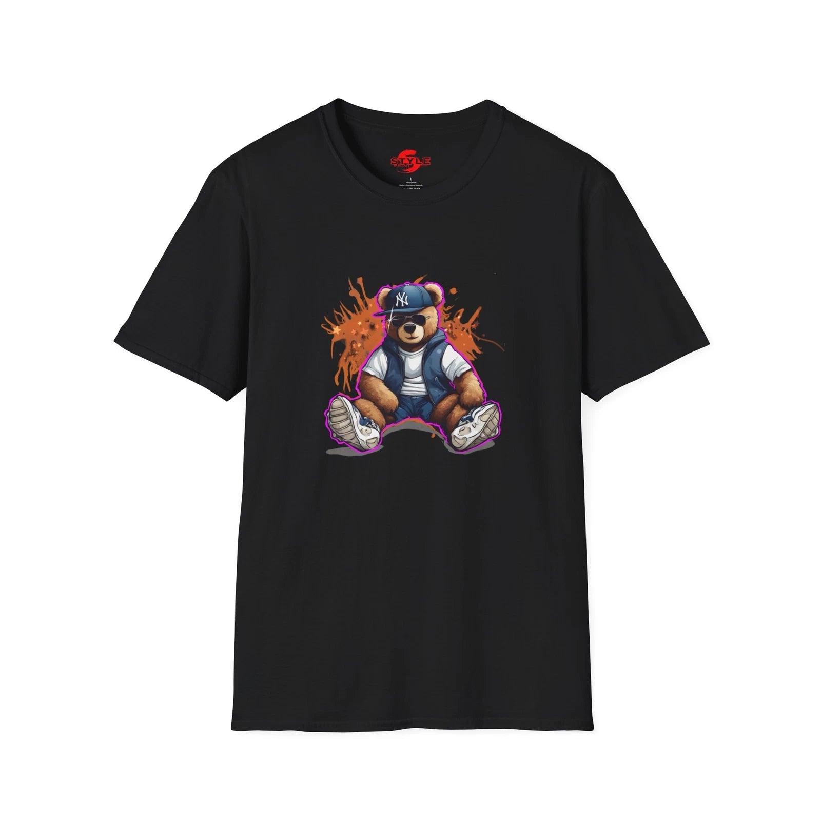 Urban Bear Custom T-Shirt, Personalized Streetwear Graphic Tee, Black Unisex