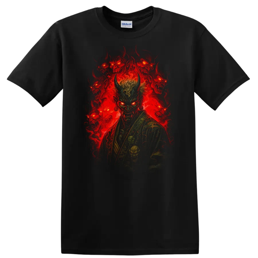 Demon Graphic T Shirt Scary Red Eyes Skull Black Tee Urban Streetwear Design