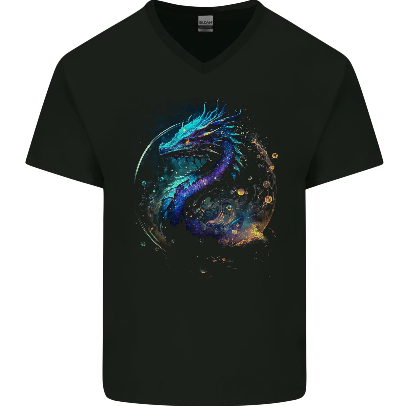 Ice Water Dragon Mens V-Neck Cotton T-Shirt