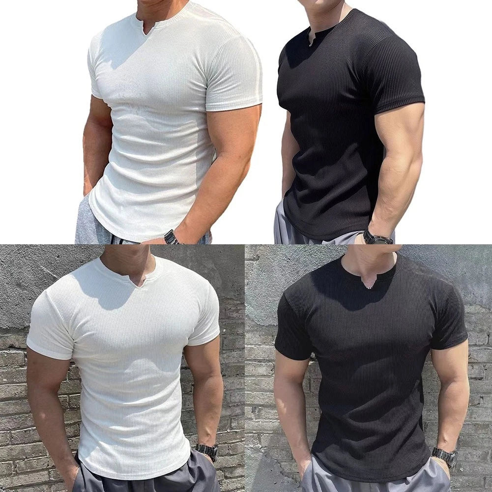Men's Slim-Fit V-Neck Polyester Tee Short Sleeve Casual Daily Wear Top