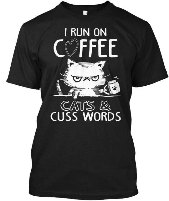 Unisex Coffee Cats Funny Black T-Shirt Made in the USA Size S to 5XL