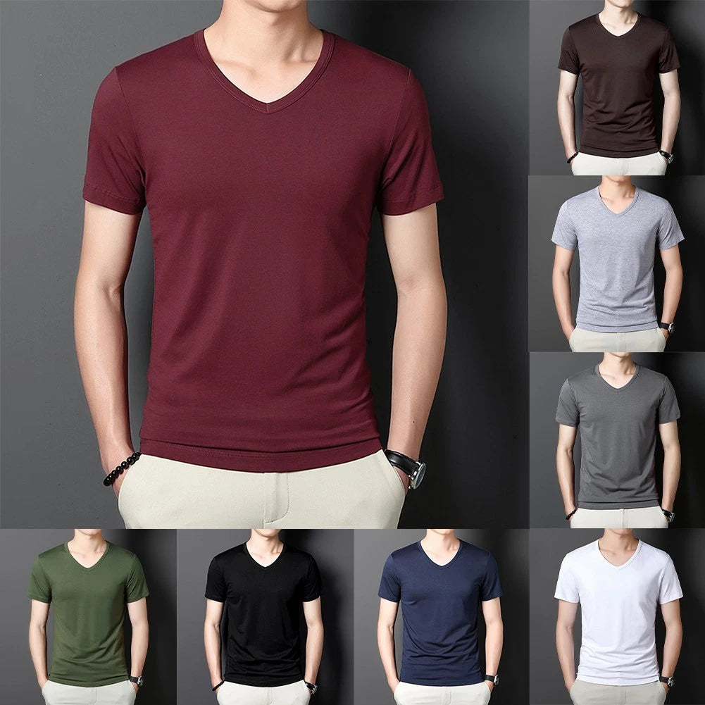 Men V Neck T-Shirt Casual Wear Layering 80%Polyester 20%Spandex V Neck