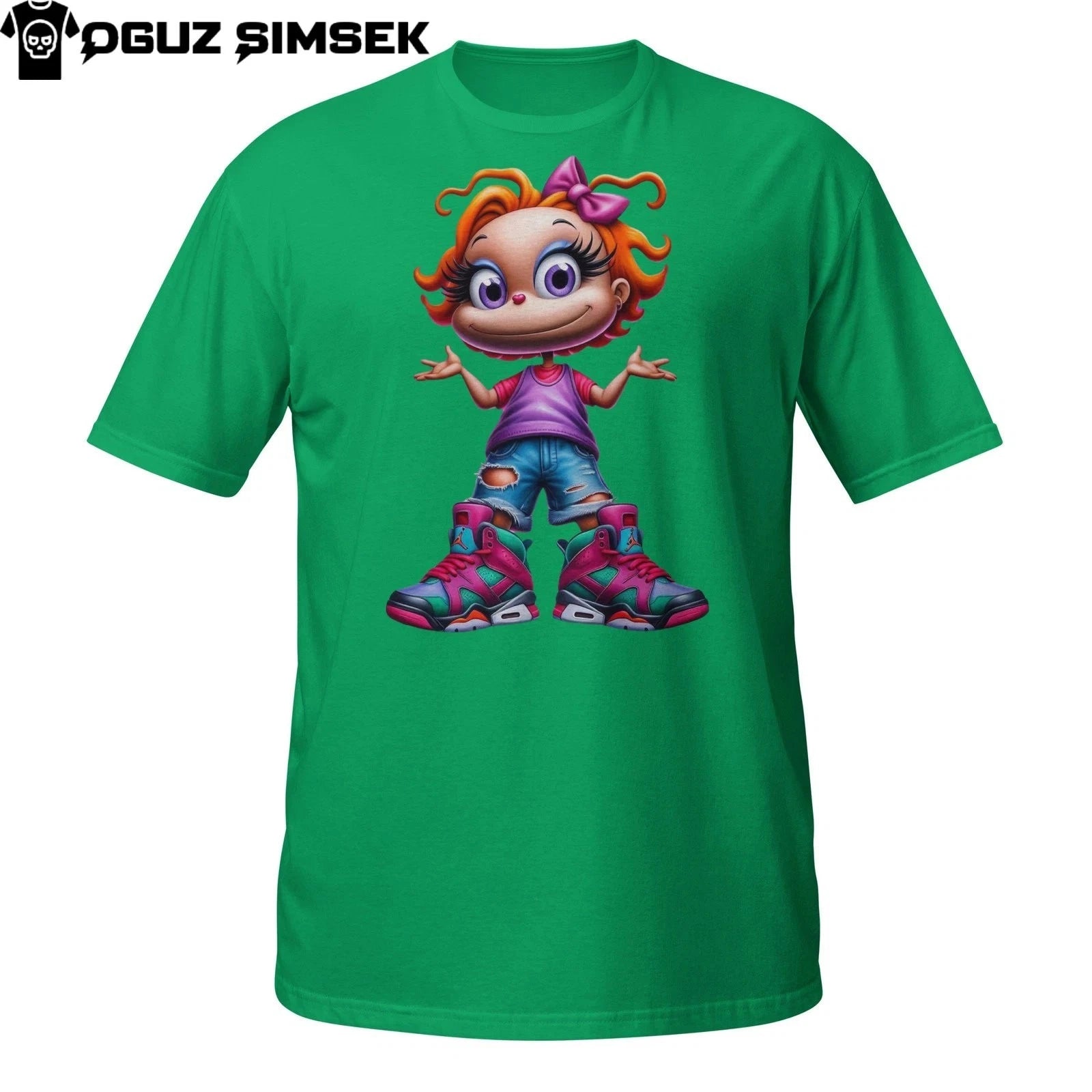 Cute Cartoon Girl T-Shirt – Urban Anime Style with Big Eyes & Orange Hair