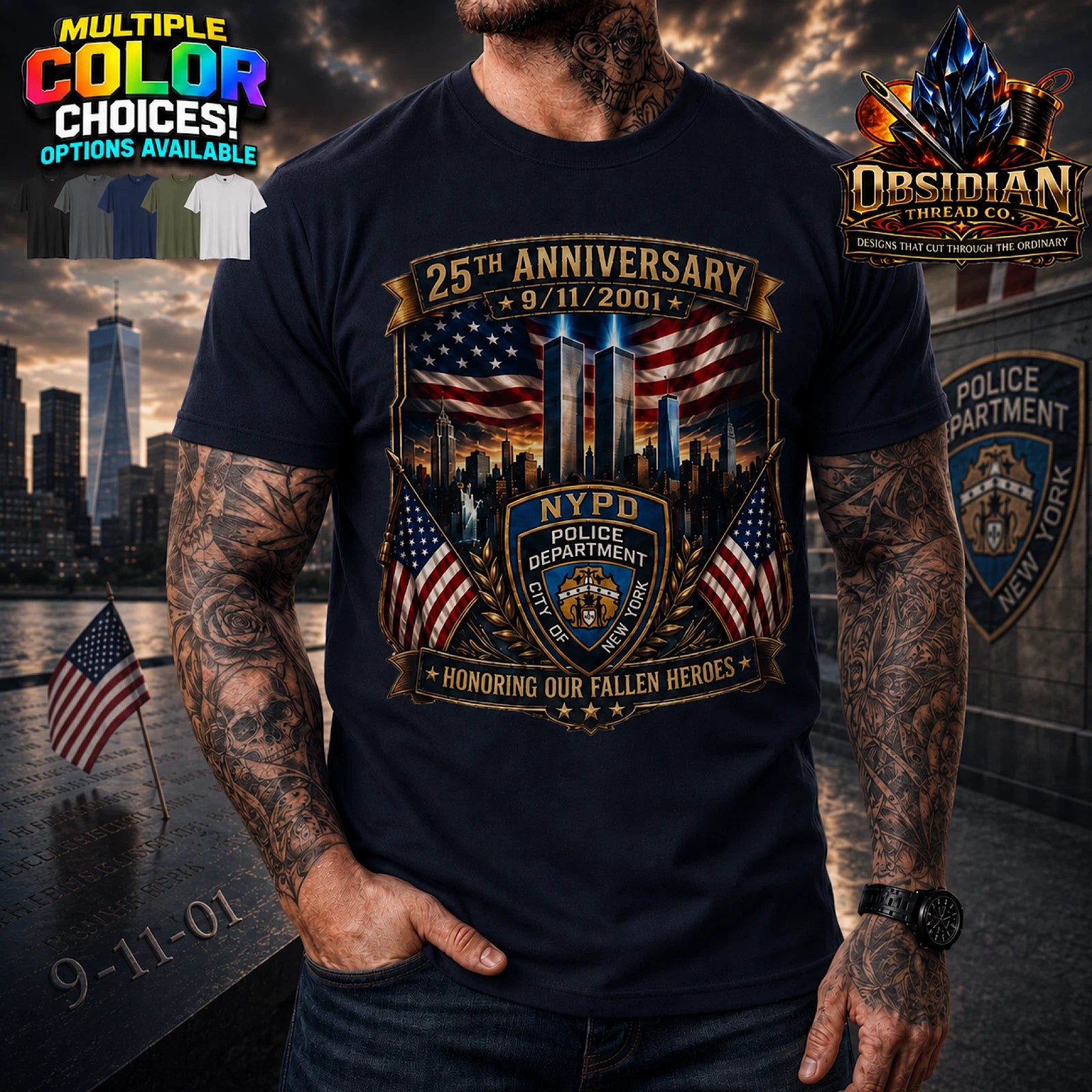 NYPD 9/11 25th Anniversary Shirt Never Forget Fallen Heroes Memorial Tribute