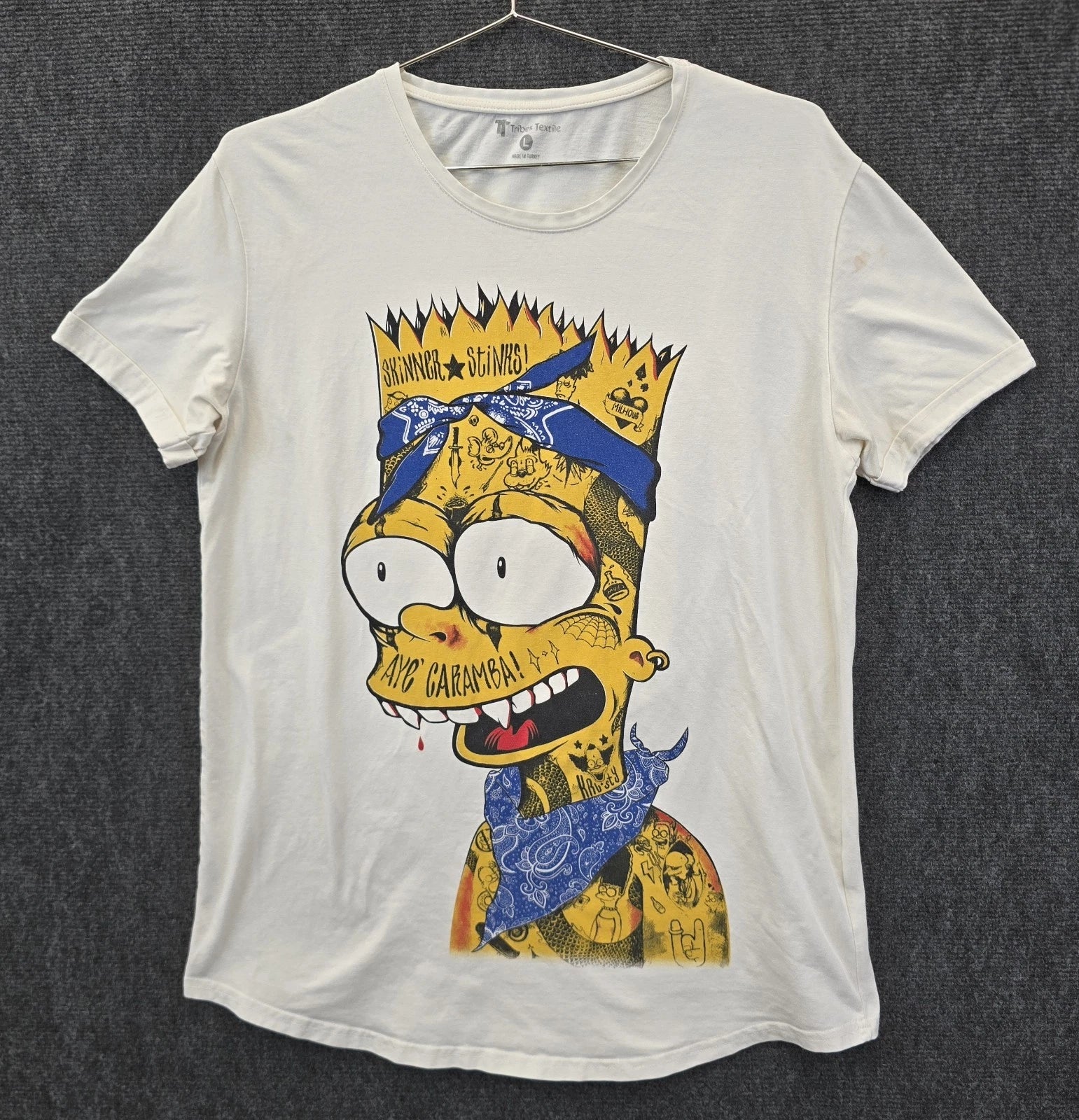 Bart Simpson Tattoo Gangster Ay Caramba T-shirt Mens Size L White Vampire Street