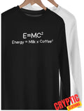 E=MC2 Energy Milk Coffee Funny Formula T SHIRT Albert Einstein Ice Coffee Lover