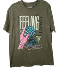 DX Xtreme Mens Graphic Tee M Olive Green Acid Wash Feeling Lonely Y2K Streetwear