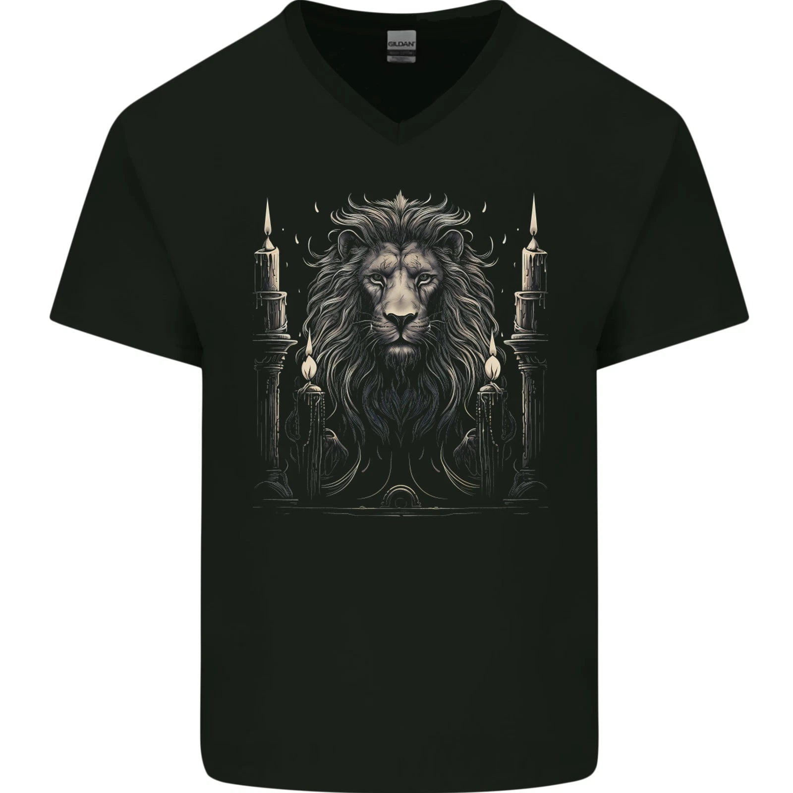 A Lion With Candles Mens V-Neck Cotton T-Shirt