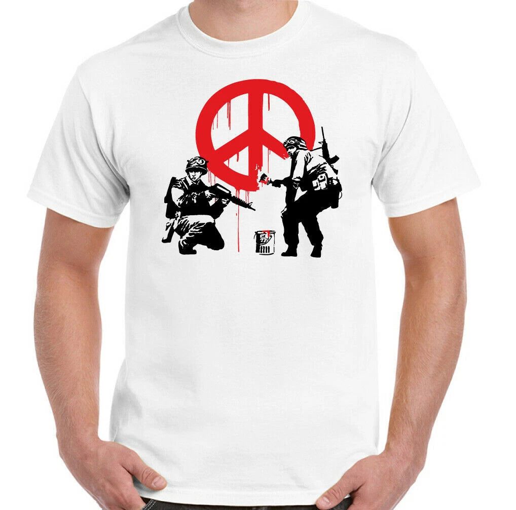 Banksy T-Shirt Peace Symbol Mens Street Art Graffiti Anti War Love Hippie Top