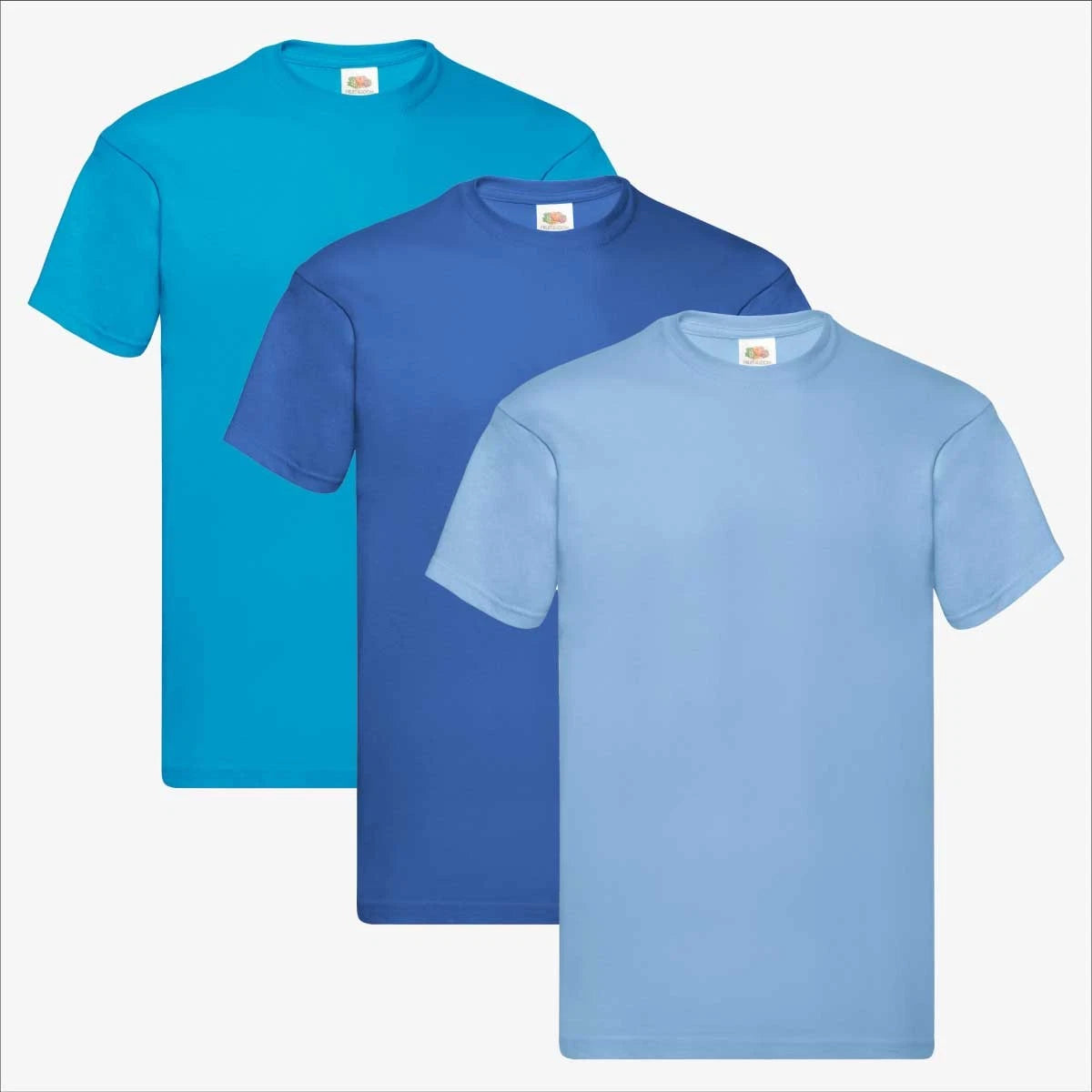 Fruit of the Loom Original T-Shirt 3 Pack | Mens Blue Collection Plain Colours