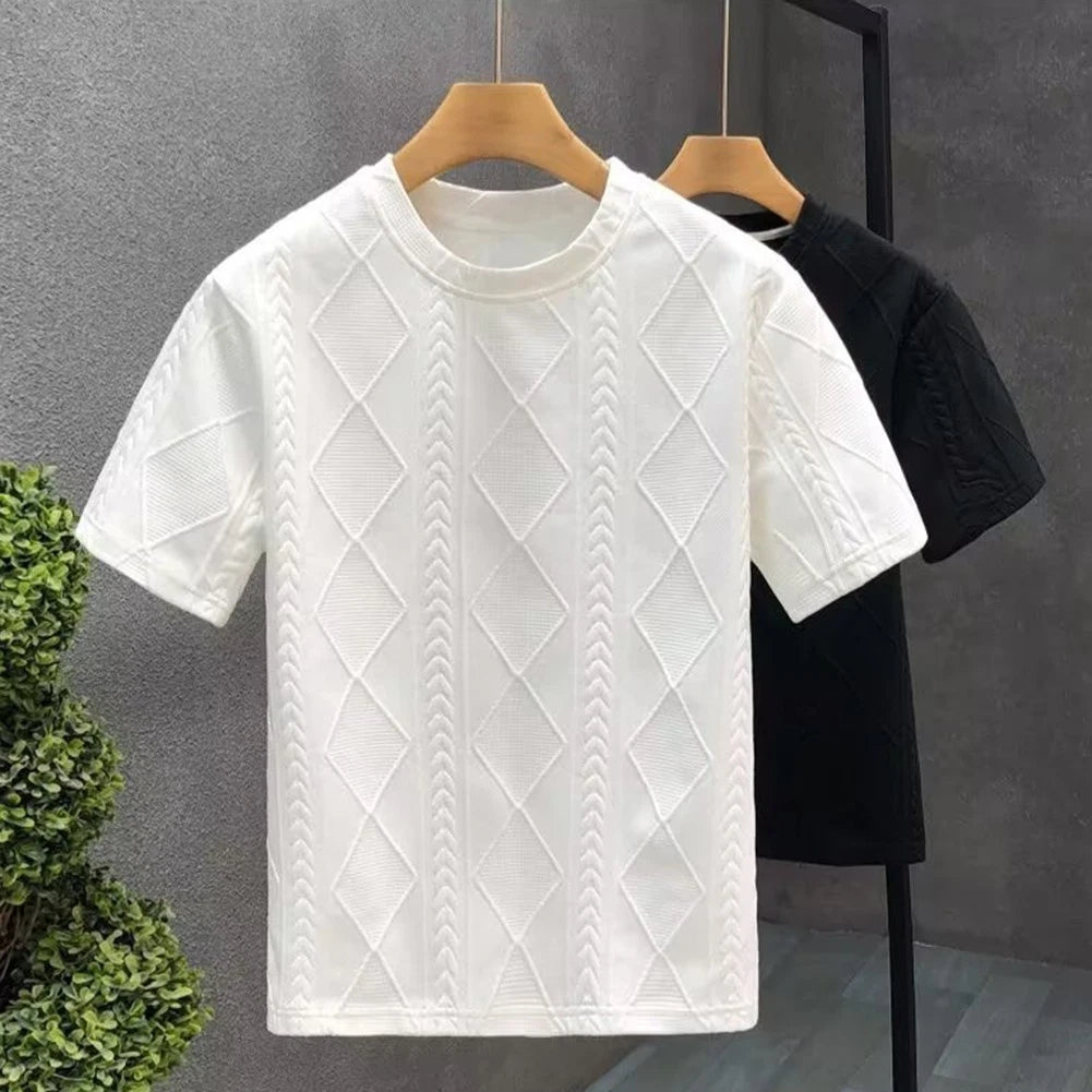 For Men Mens Jacquard Tee Breathable Tee Casual Streetwear Jacquard Pattern