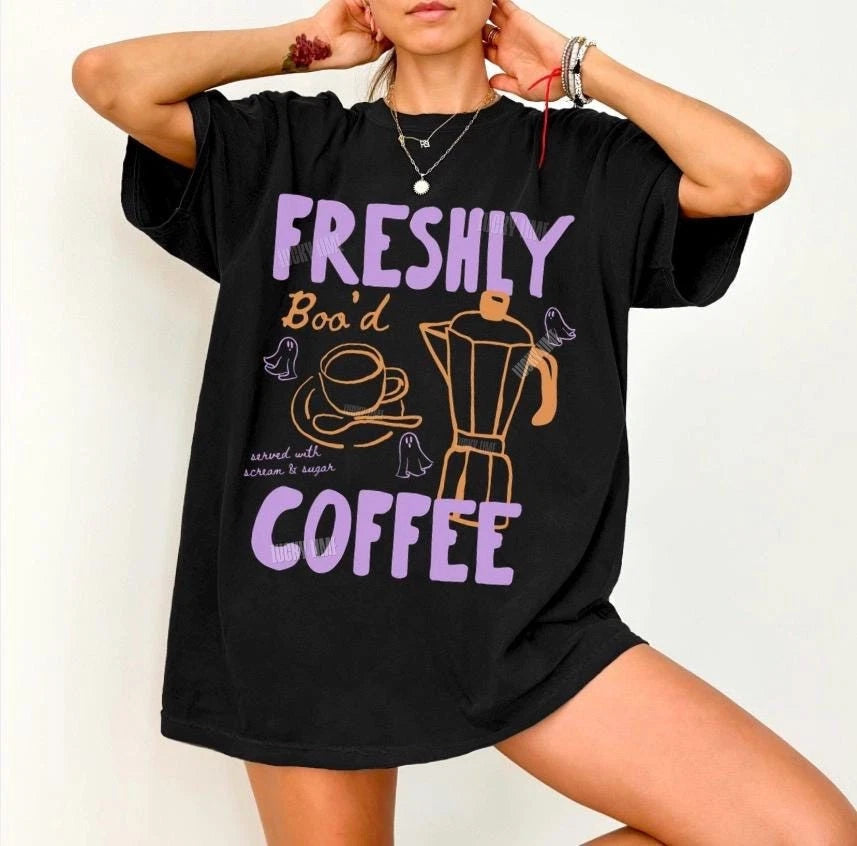 Halloween Coffee Shirt, Freshly Boo’d Coffee Shirt, Cute Ghost Shirt