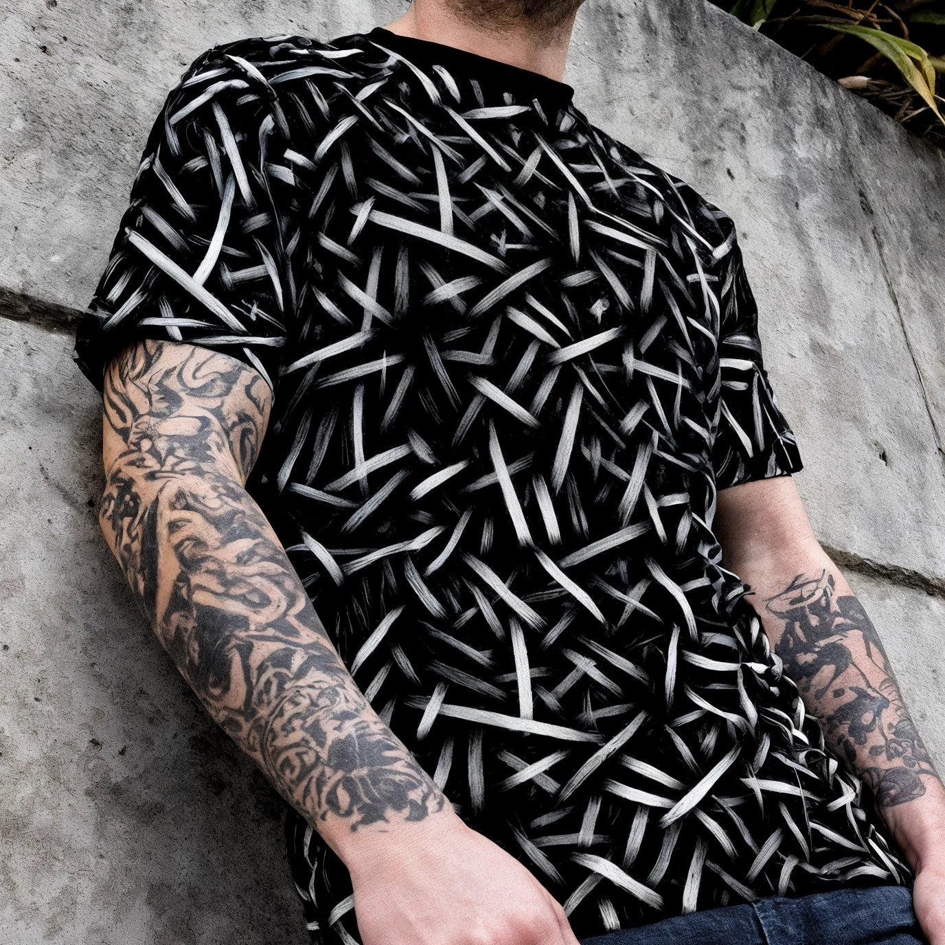 Abstract Urban Strokes Tee, Black And White Patterned Unisex T-Shirt