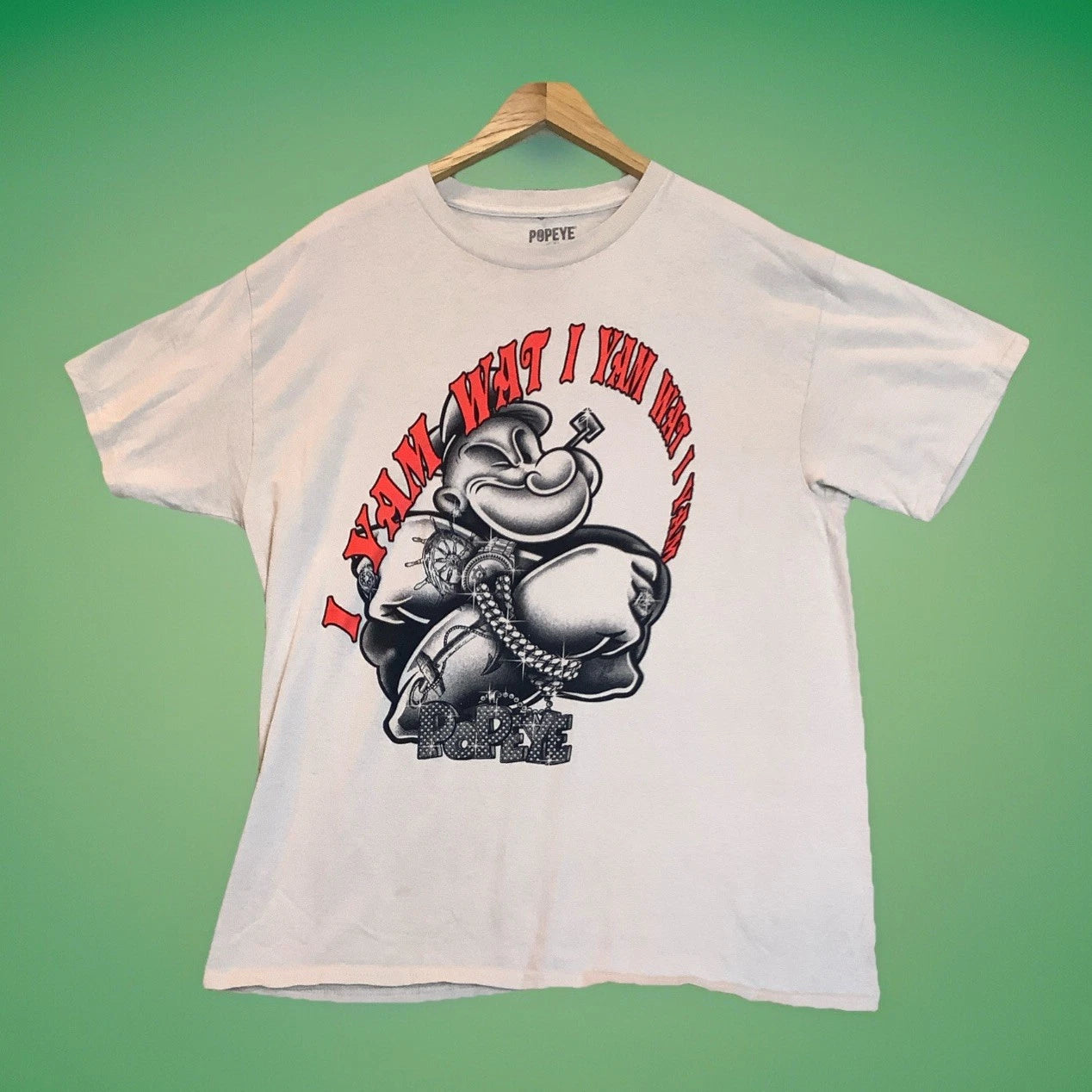Popeye Mens I Yam Wat I Yam Beige Large Streetwear T-shirt
