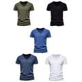 Mens Summer Cotton T-Shirts Casual Short Sleeve V-Neck Solid Color Slim-Fit Top