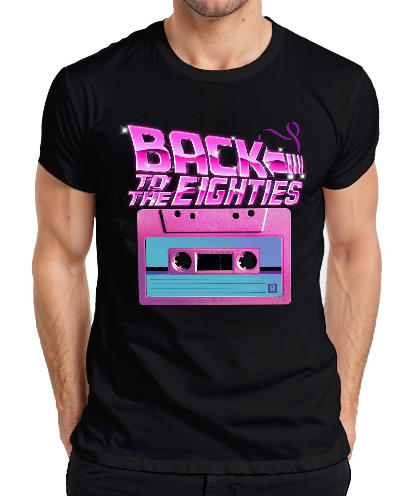 Back to the Eighties 80s Retro Cassette Neon Vintage Synthwave Mens T-Shirt